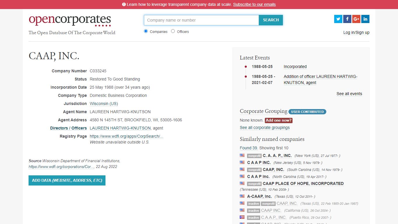 CAAP, INC. :: Wisconsin (US) :: OpenCorporates